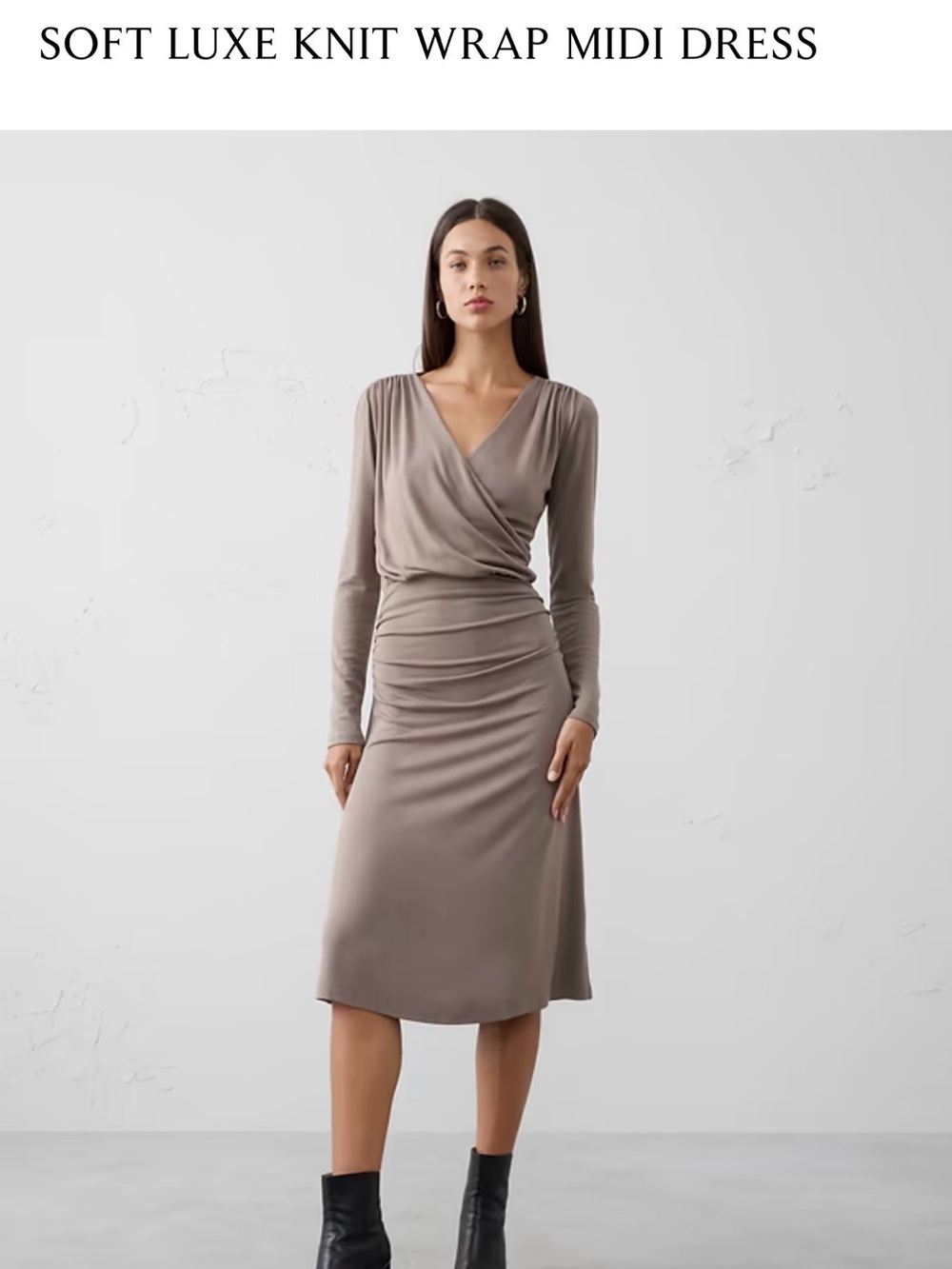 Banana Republic Taupe Wrap Midi Dress  Size M NWT
